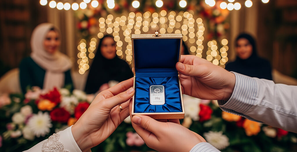 هدیه دادن یک شمش نقره ۲۰ گرمی در یک جشن