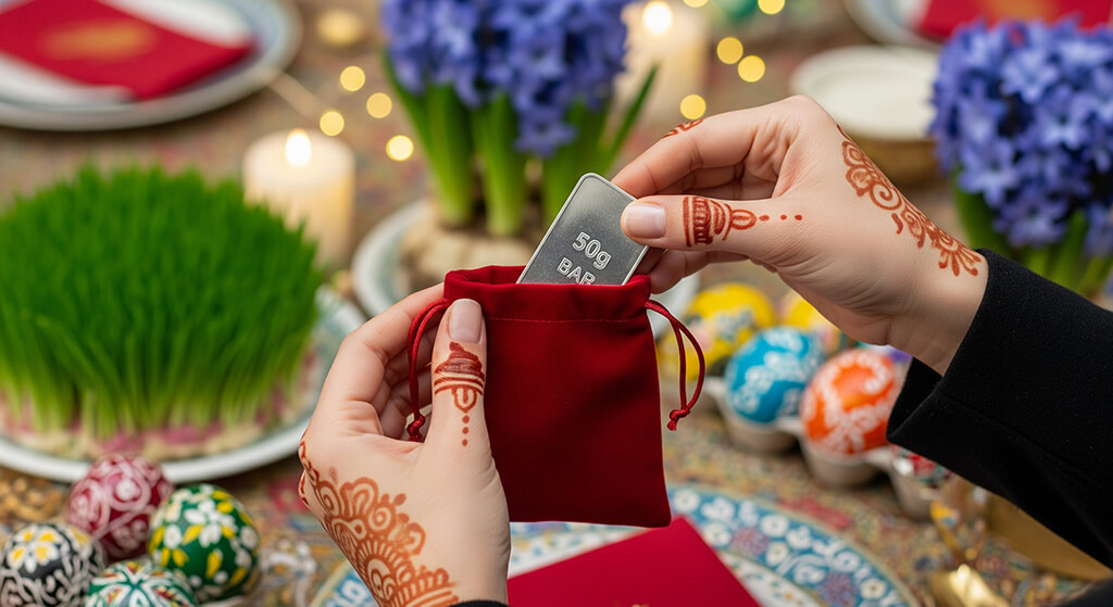 هدیه دادن یک شمش نقره ۵۰ گرمی در جعبه‌ای زیبا