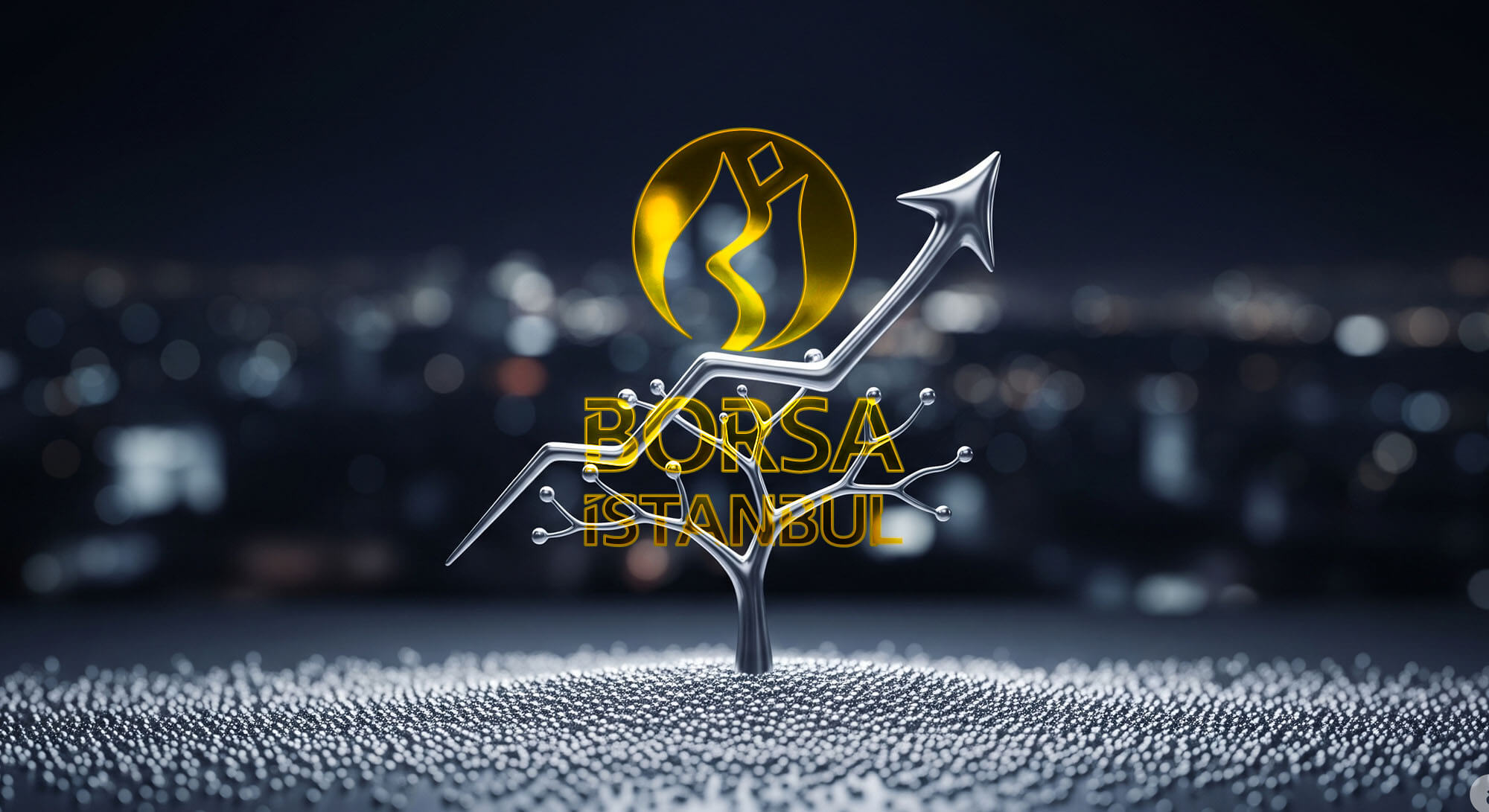 یک نهال نقره ای که از میان گرانول های نقره رشد کرده و نماد رشد سرمایه گذاری در بورس است